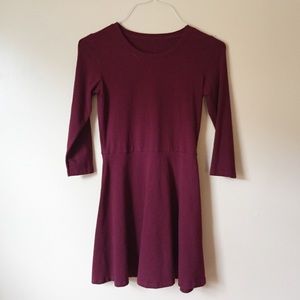 Forever 21 burgundy fit and flare 3/4 sleeve dress